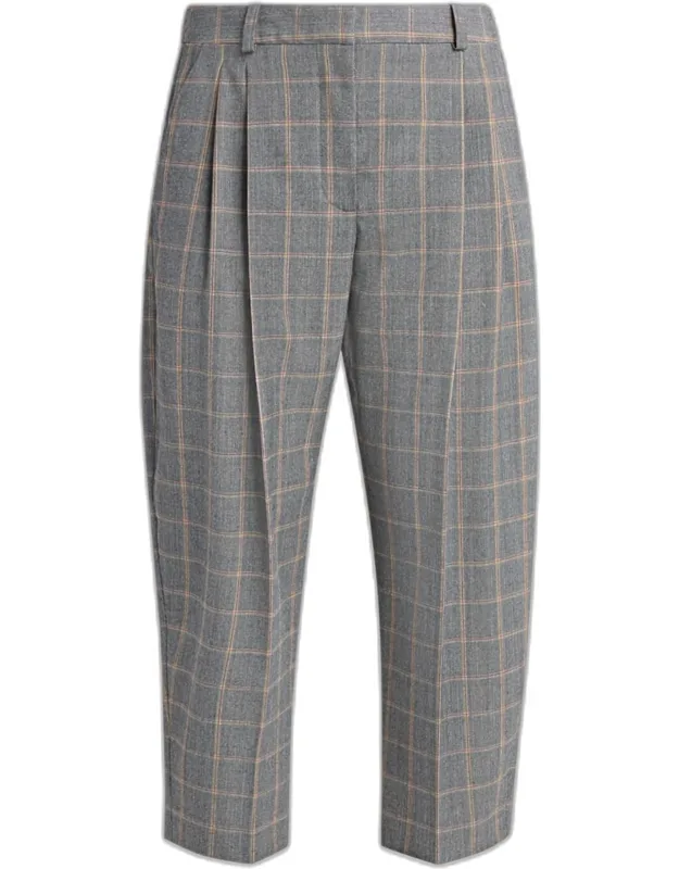 Check Tapered Barrel-leg Crop Trousers