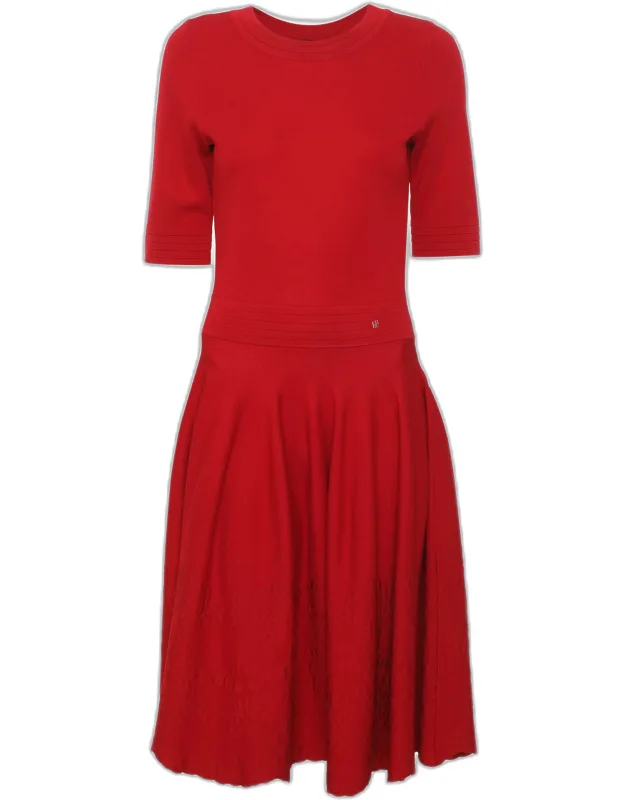 Stretch Knit Jacquard Flared Knee Length Dress