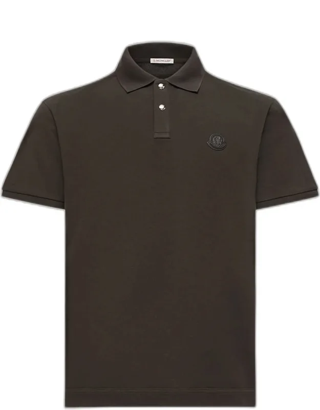 Leather Logo Patch Cotton Pique Polo Shirt