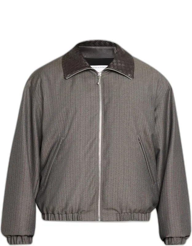 Shadow Stripe Intrecciato Leather-collar Jacket