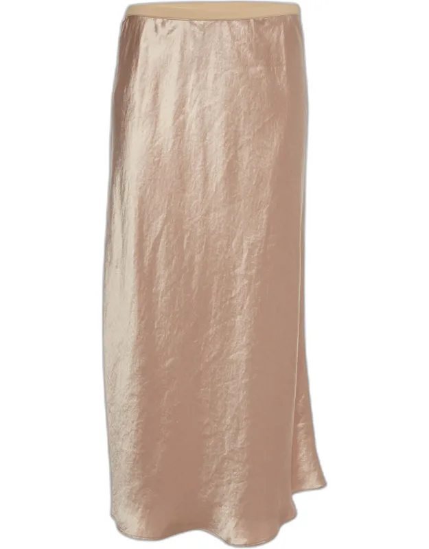 Champagne Satin A-line Midi Skirt
