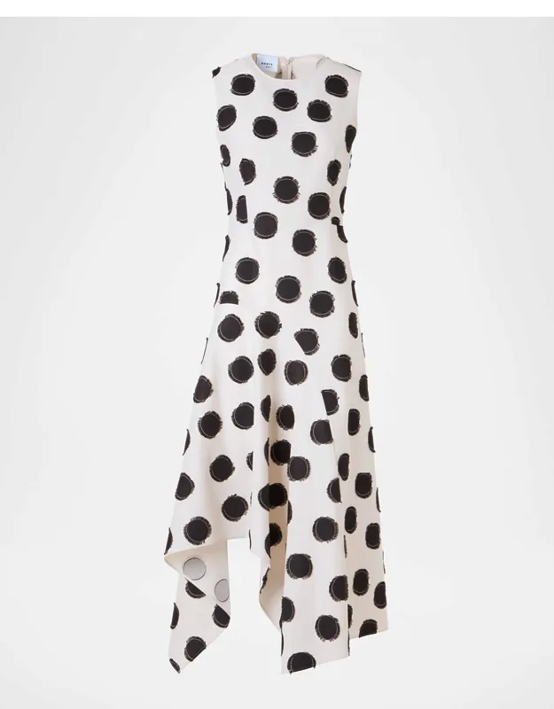 Sleeveless Fringed Polka-dot Jacquard Midi Dress