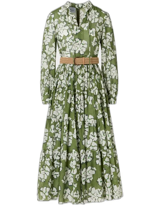Floral Cotton Muslin Tiered Midi Shirtdress