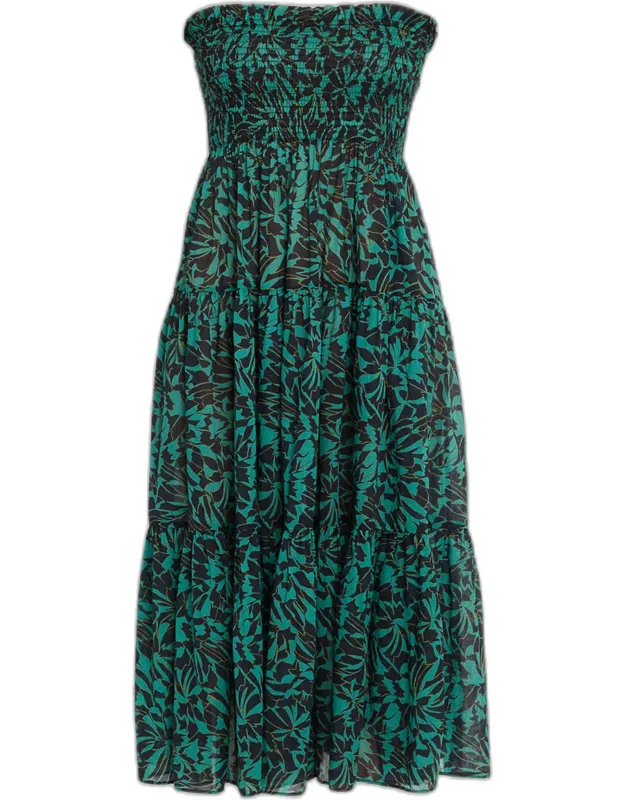 Smocked Strapless Midi Dress