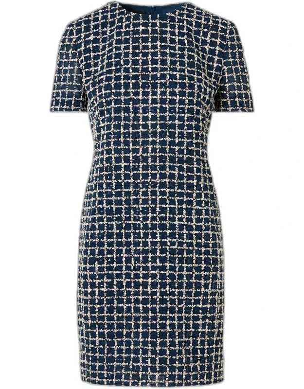 3d Check Embroidered Sheath Dress