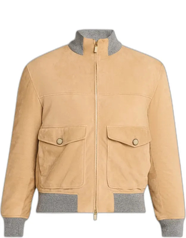 Suede Knit-trim Bomber Jacket