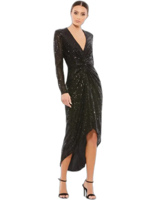 Sequined High Low Front Twist Midi Dress