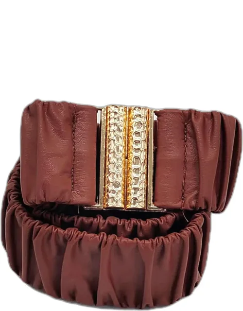 Pleated Faux Leather Scrunch Stretch Elastic Belt