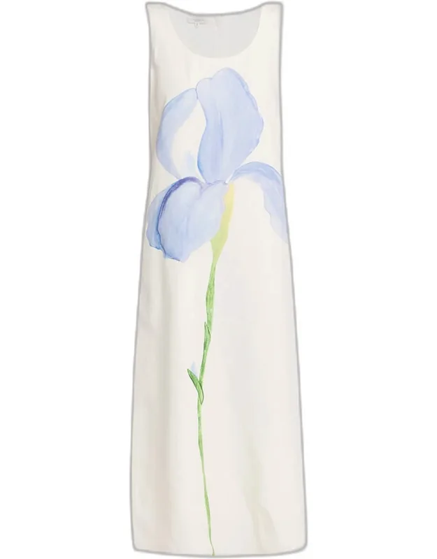 Sleeveless Flower Silk-linen Maxi Dress