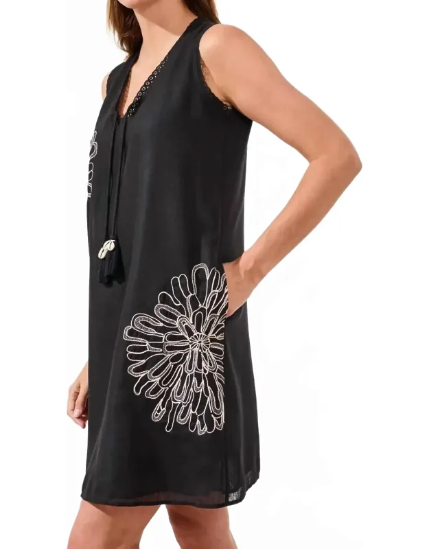 Embroidered V-neck Sleeveless Dress With Tassel Accents