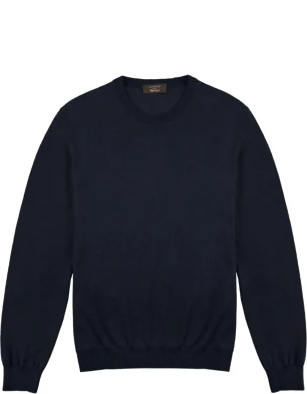 Crew Neck Sweater With Fine Knit Texture And Ribbed Details