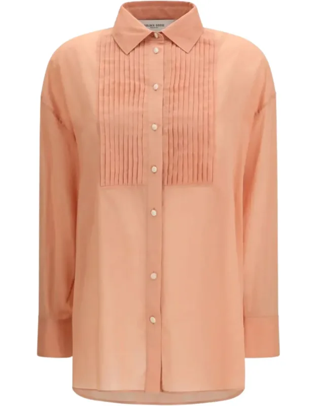 Semi-sheer Pleated Cotton Shirt