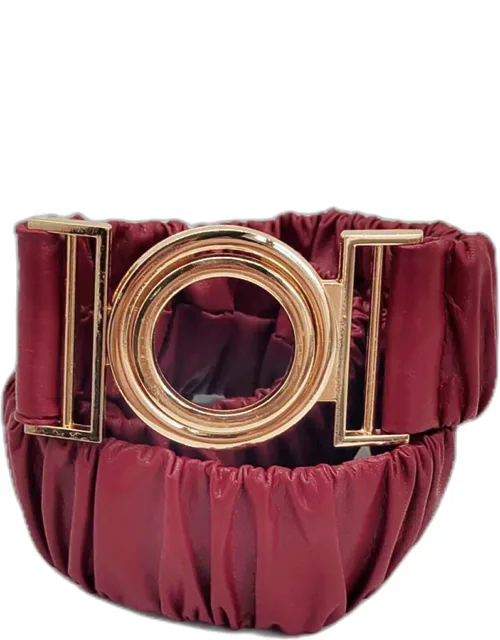 Solid Pleated Faux Leather Scrunch Stretch Elastic Belt