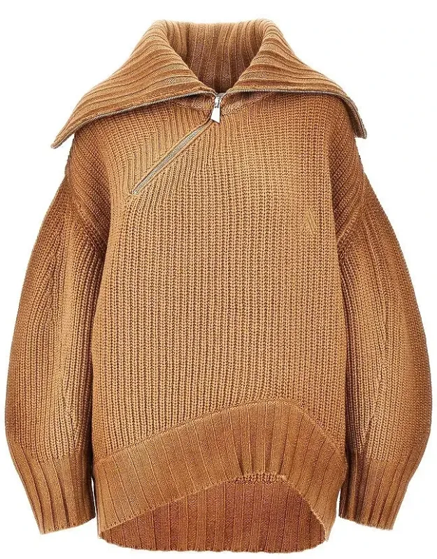 Wool And Cashmere Sweater With Slanted Zip
