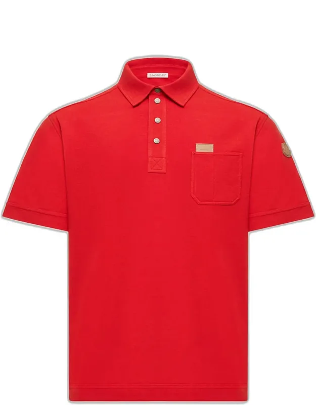 Leather Logo Tag Cotton Pique Polo Shirt