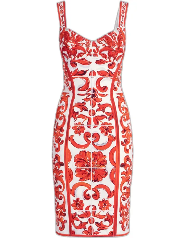Majolica-print Charmeuse Dress