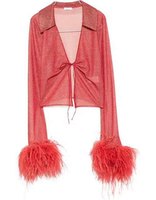Feather-trimmed Metallic-thread Top