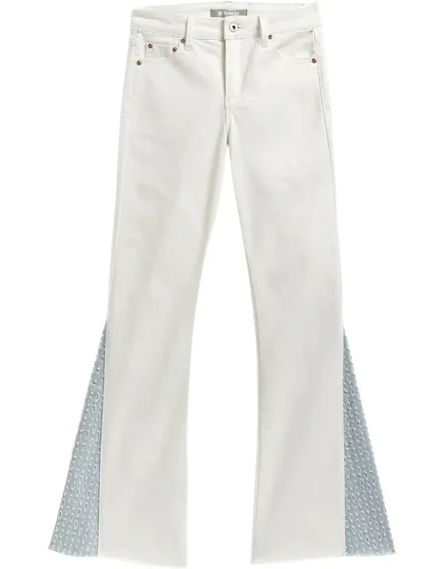 Jeans With Needle Punch Fray Hem Flare