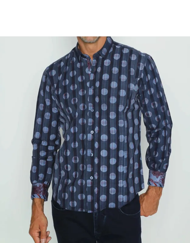 Polka Dot Button Down Shirt With Paisley Trim