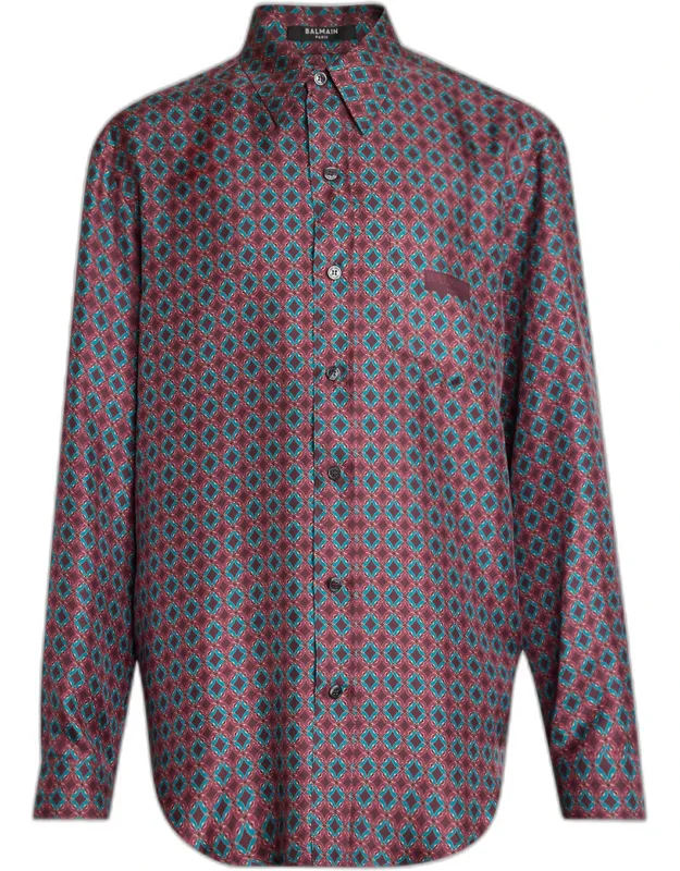 Geometric Tie-print Silk Button-down Shirt