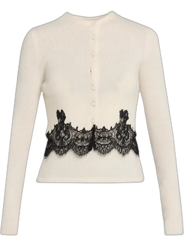 Briar Lace-trim Cashmere Knit Crewneck Cardigan