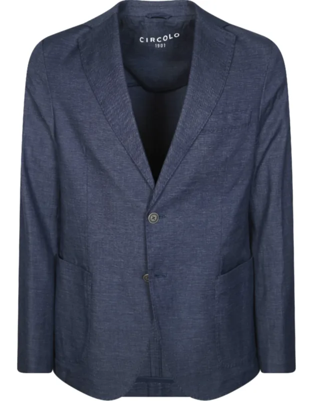 Deep Blue Textured Denim Effect Blazer
