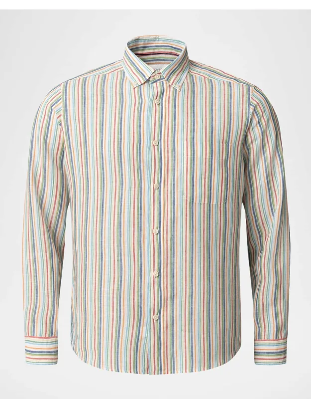 Multicolor Stripe Linen Button-down Shirt