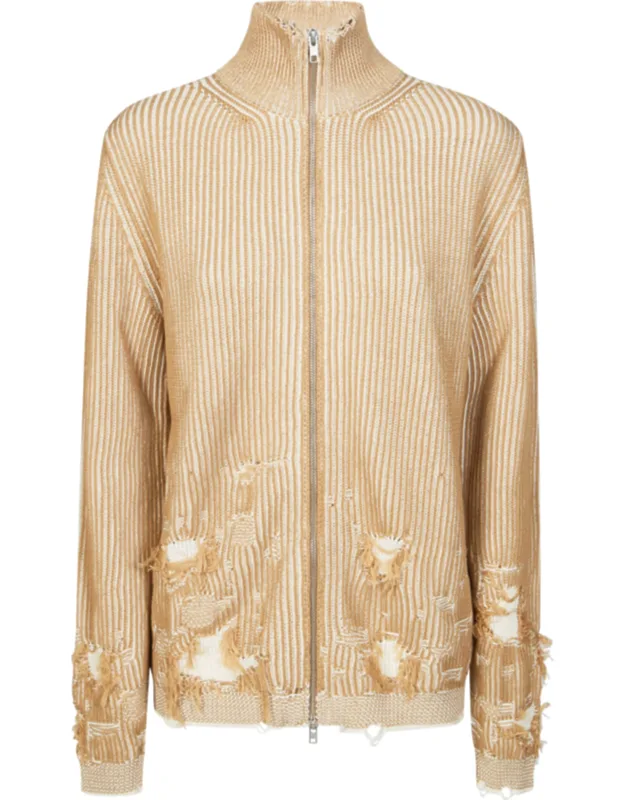 Ribbed Frayed Holes Jacket