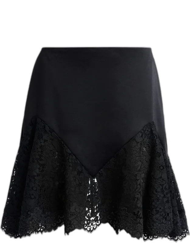 Lace-trim Satin Mini Skirt