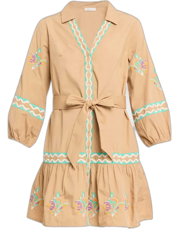 Embroidered Flounce Cotton Mini Dress
