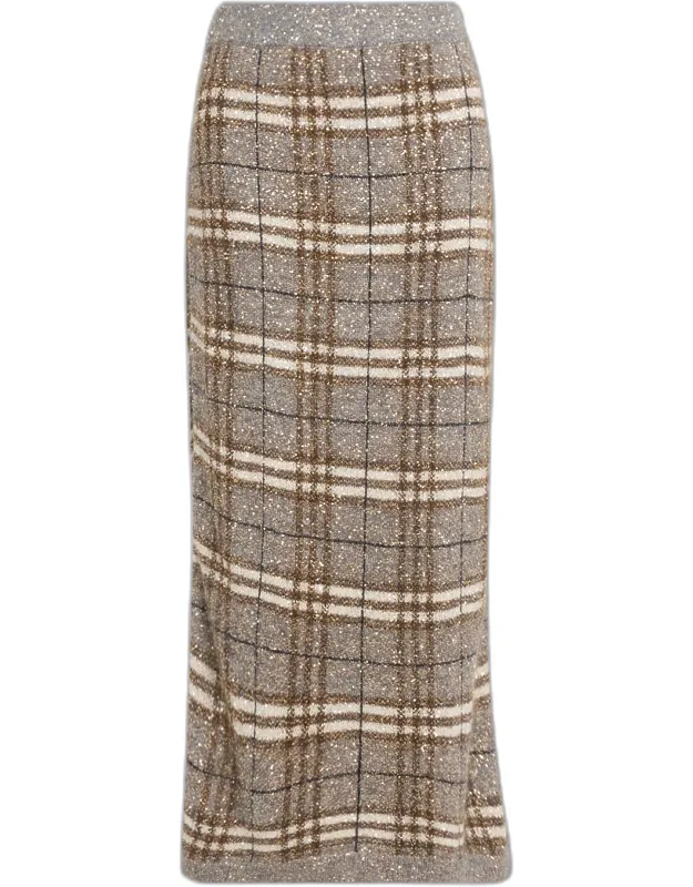 Shimmering Check Knit Maxi Skirt