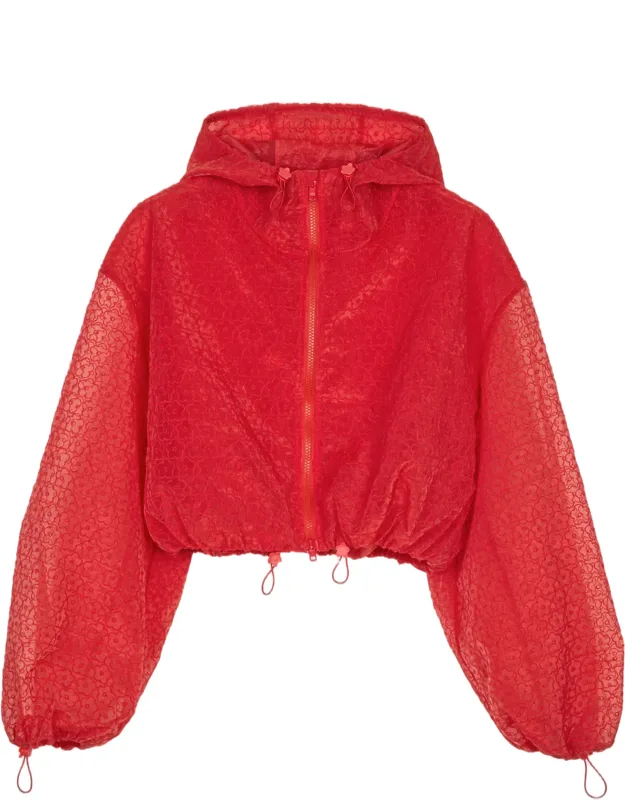 Cropped Floral Embroidered Blouson Jacket