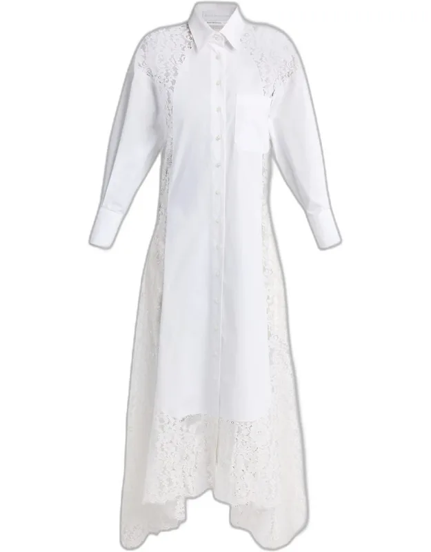 Lace-paneled Poplin Midi Shirtdress