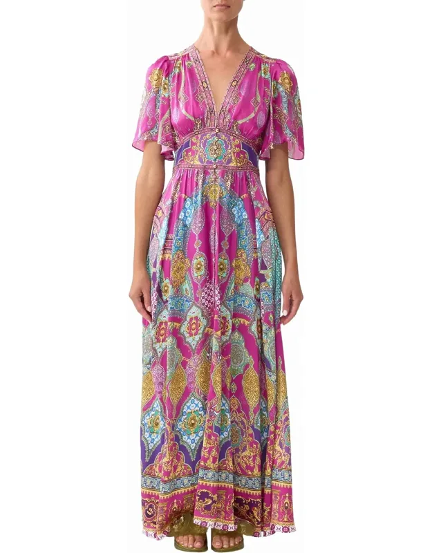 Shaped Waistband Dress With Flutter Sleeves