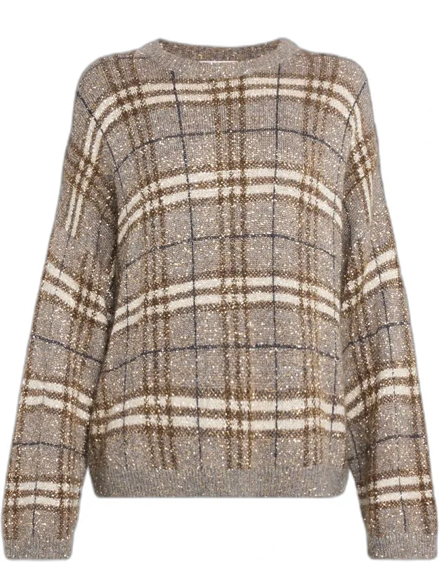 Drop-shoulder Relaxed Plaid Sweater