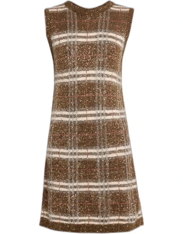 Shimmering Check Knit Sleeveless Dress