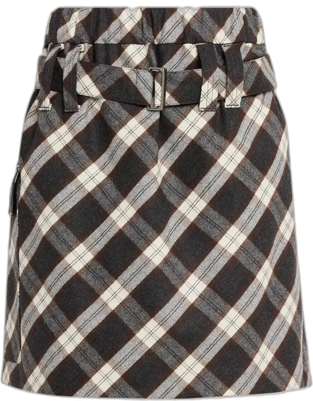 Wool-blend Belted Plaid Skirt