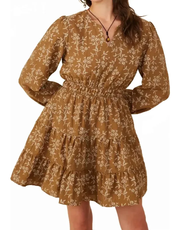 Notch Detail Floral Embroidered Dress
