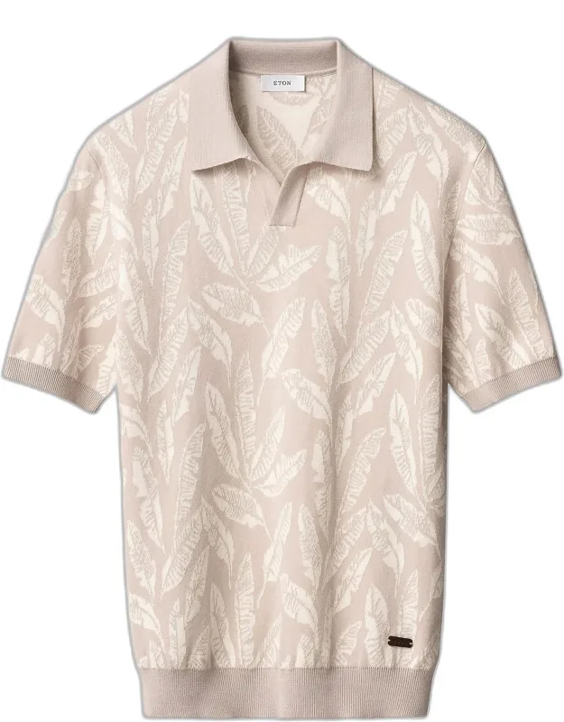Banana Leaf Jacquard Johnny Collar Polo Shirt