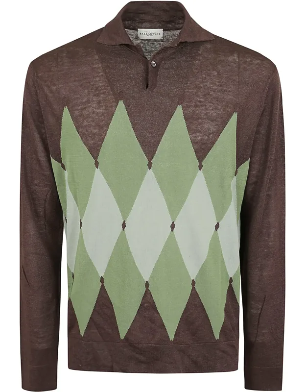 Polo Neck Pullover With Diamond Pattern Detailing