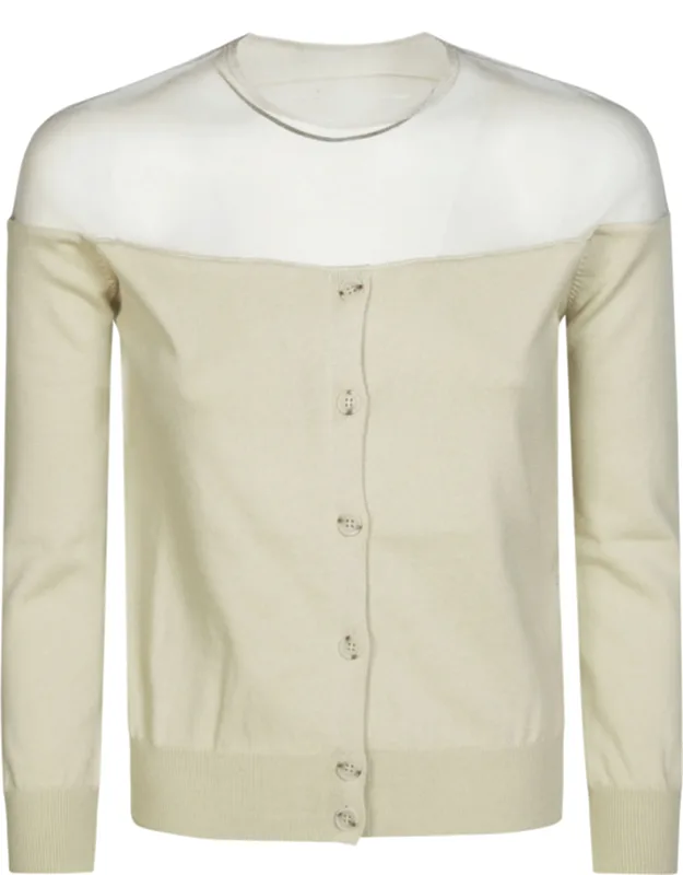 Fitted Ribbed Cuffs Sheer Body Cardigan