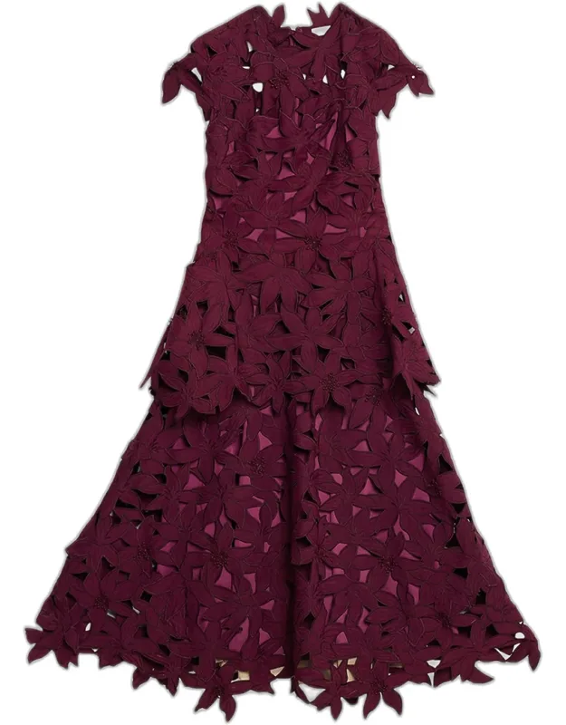 Layered Floral Cutwork Lace Midi Dress
