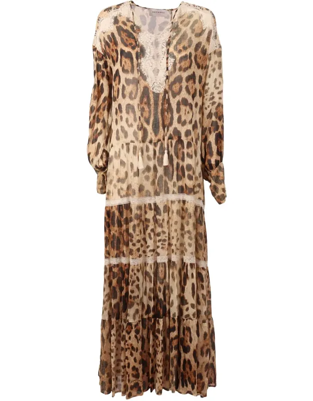 Leopard Print Lace Maxi Dress