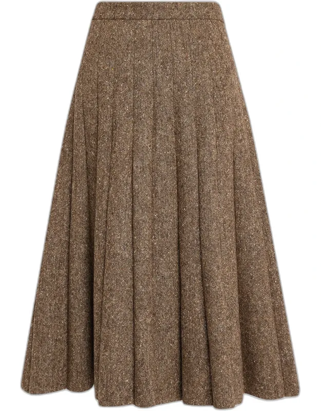 Donegal Wool Tweed Pleated Midi Skirt