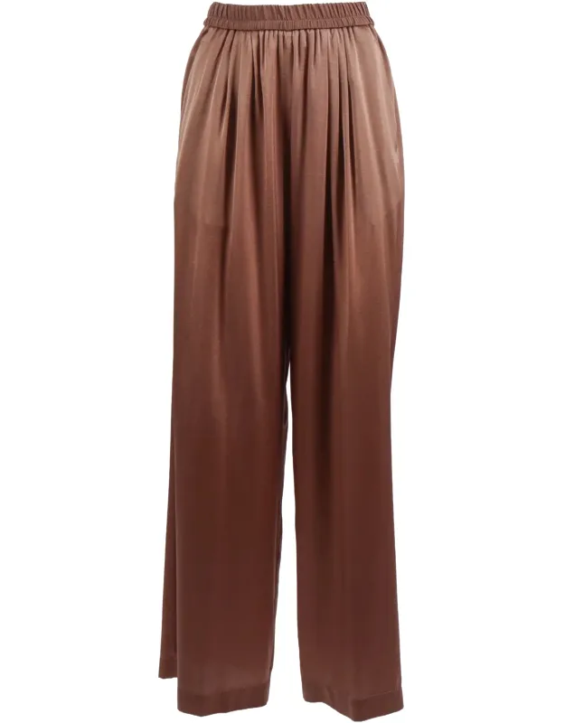 Loose Fit Stretch Silk Satin Straight-leg Pants