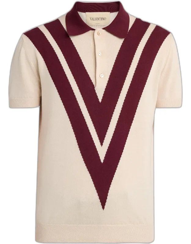 Inlaid V Cotton Knit Polo Shirt
