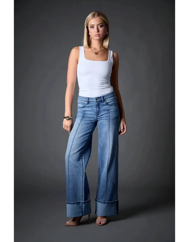 Cuffed Low Rise Wide Leg Jeans