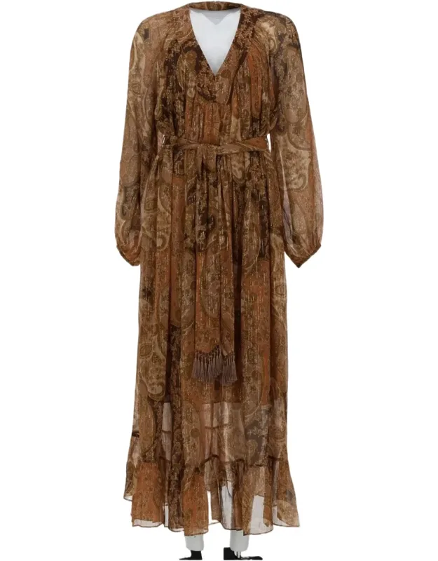 Linen-silk Paisley Midi Dress
