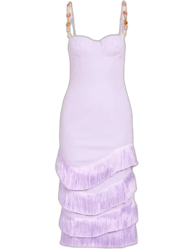 Linen Fringe-trim Midi Dress