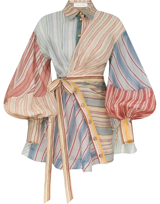 Asymmetrical Button Linen-silk Mini Dress
